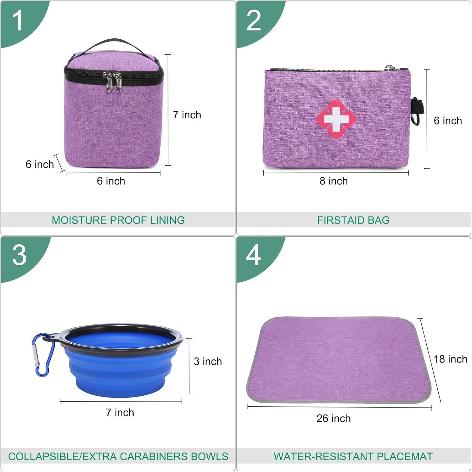 Dog Travel Bag for Supplies  7 PC Set Dog Travel Backpack Airline Approved Tote Organizer with Pet First Aid Pouch, Large Weekend Dog Travel Bag&Travel Accessories for Traveling Hiking Camping