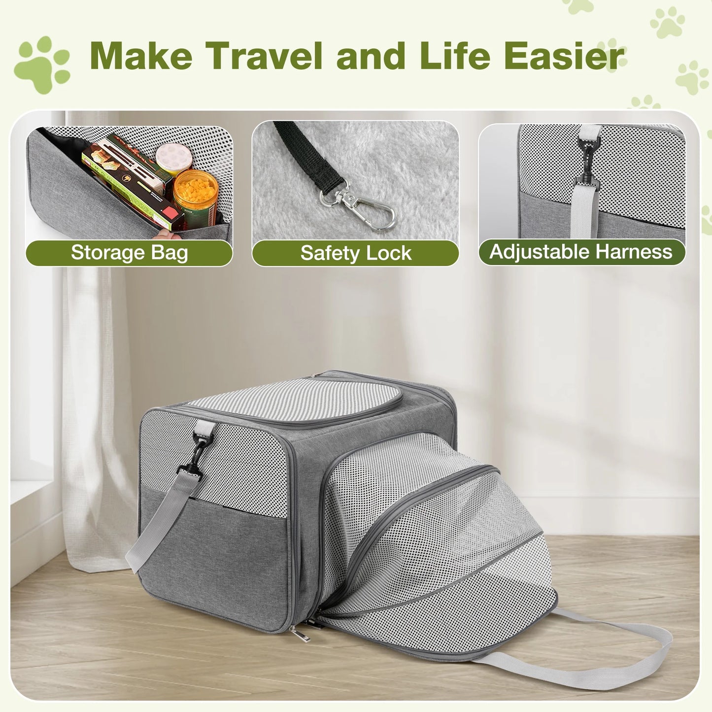 Expandable Pet Carrier, Airline Approved Collapsible Soft-Sided Carrier for Cats, Puppies, and Small Dogs (19"X 13"X 13")