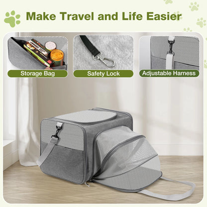 Expandable Pet Carrier, Airline Approved Collapsible Soft-Sided Carrier for Cats, Puppies, and Small Dogs (19"X 13"X 13")