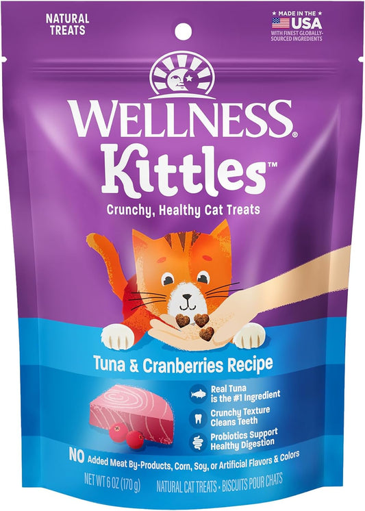 Kittles Crunchy Natural Grain Free Cat Treats, Tuna & Cranberries Recipe, All Life Stages, 6-Ounce Bag
