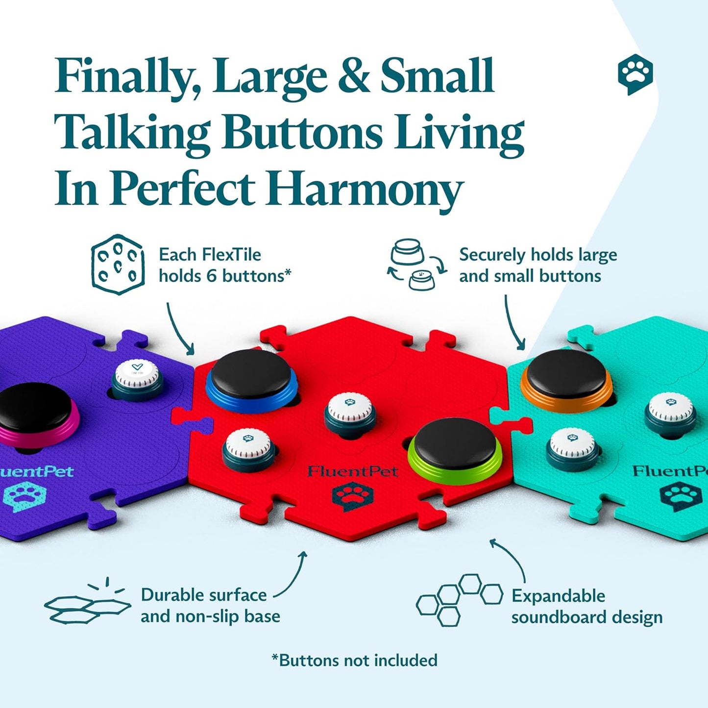 Extra Large Flextile for Big and Small Buttons - Green - Holds Big 3.5 1.9" Talking Dog and Cat Buttons - Each Button Mat Securely Holds 6 Buttons - Durable and Non-Slip