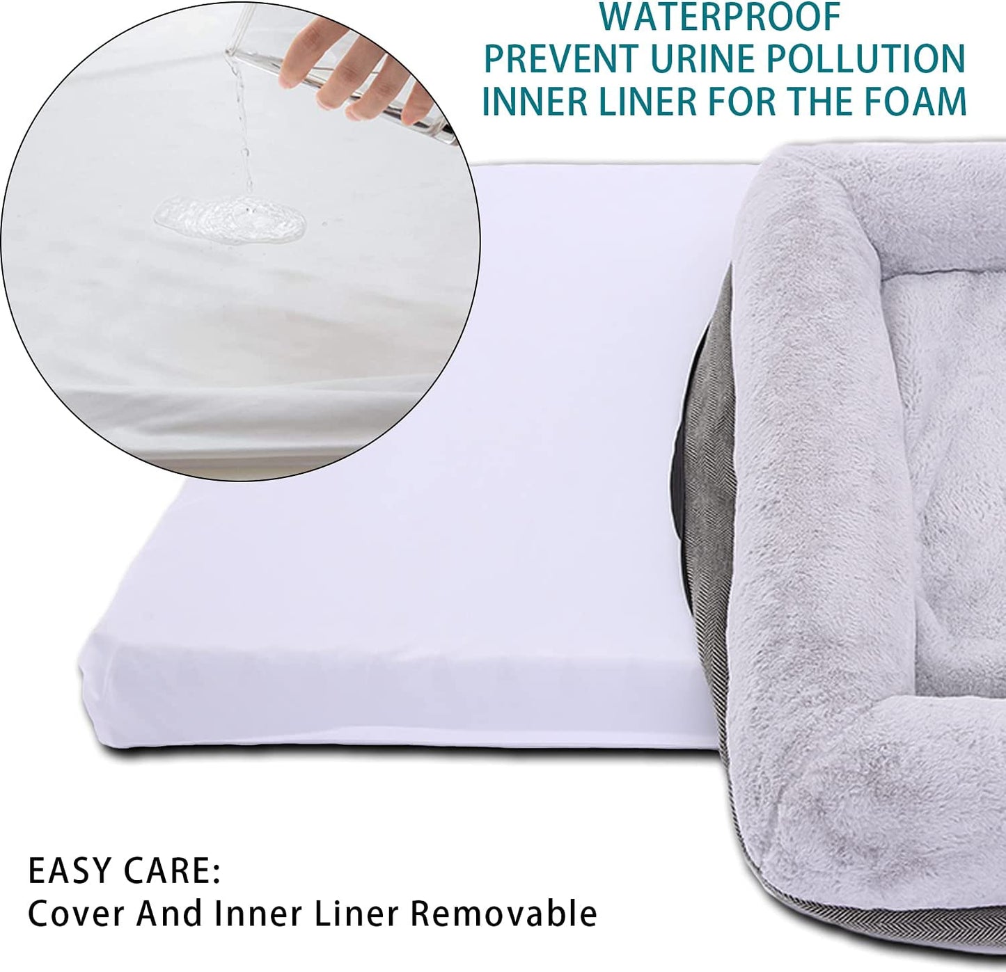 Luxurious Orthopedic Dog Bed for Extra Large Dogs - Bolster Sofa Design with Washable Cover & Non-Skid Bottom, 46"x30" Soft Egg Foam Couch in Gray