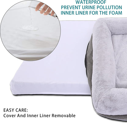 Luxurious Orthopedic Dog Bed for Extra Large Dogs - Bolster Sofa Design with Washable Cover & Non-Skid Bottom, 46"x30" Soft Egg Foam Couch in Gray