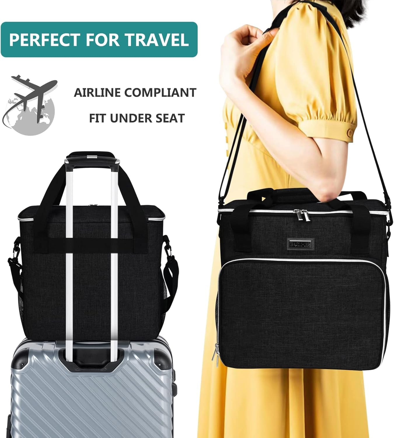 Dog Travel Bag, Pet Travel Bag (All Pet Travel Supplies), with 2 Pet Food Containers and 2 Collapsible Silicone Bowls; Essential Kits for Travel Black